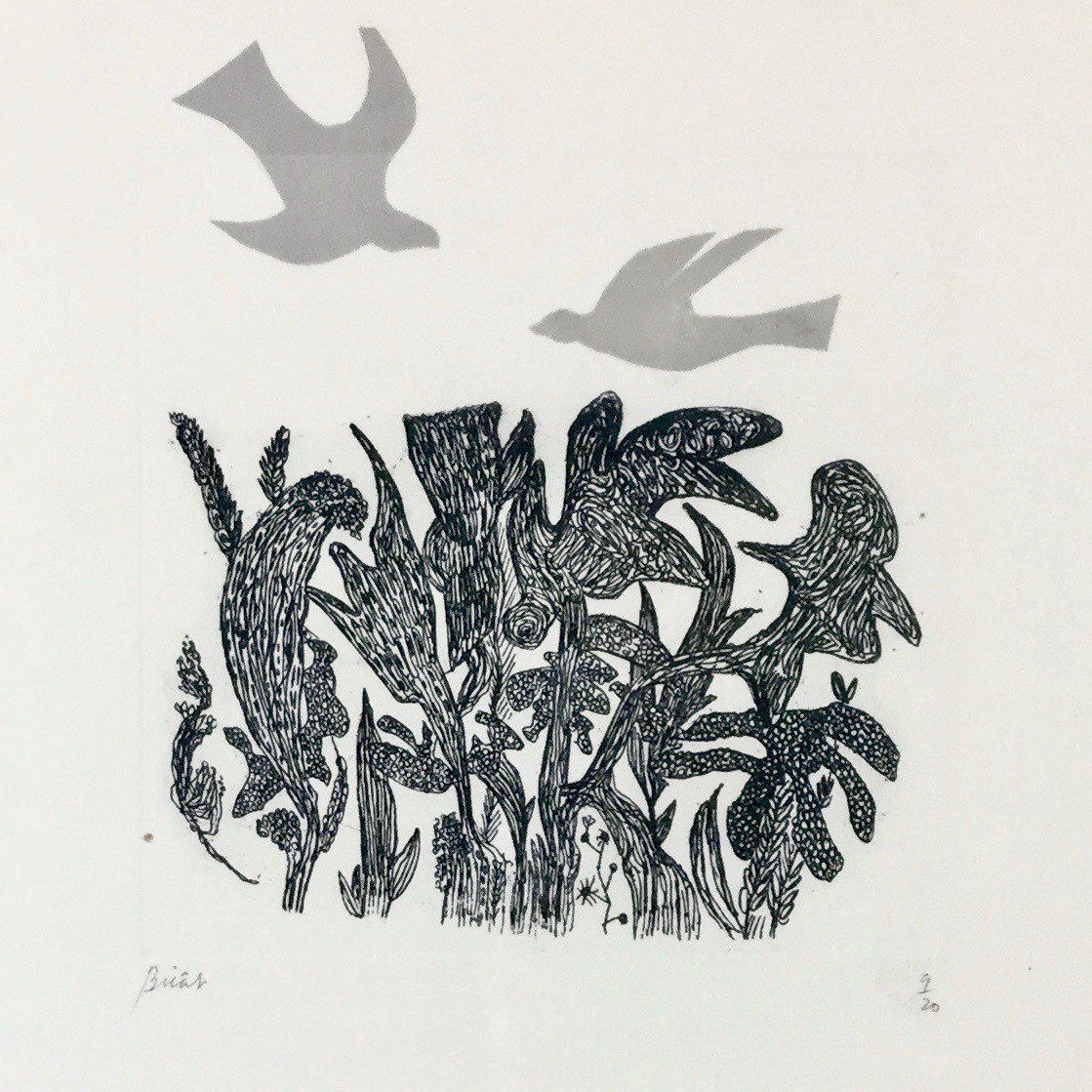 Andre Bicat, Birds Over Wood, Courtesy of Jenna Burlingham Fine Art